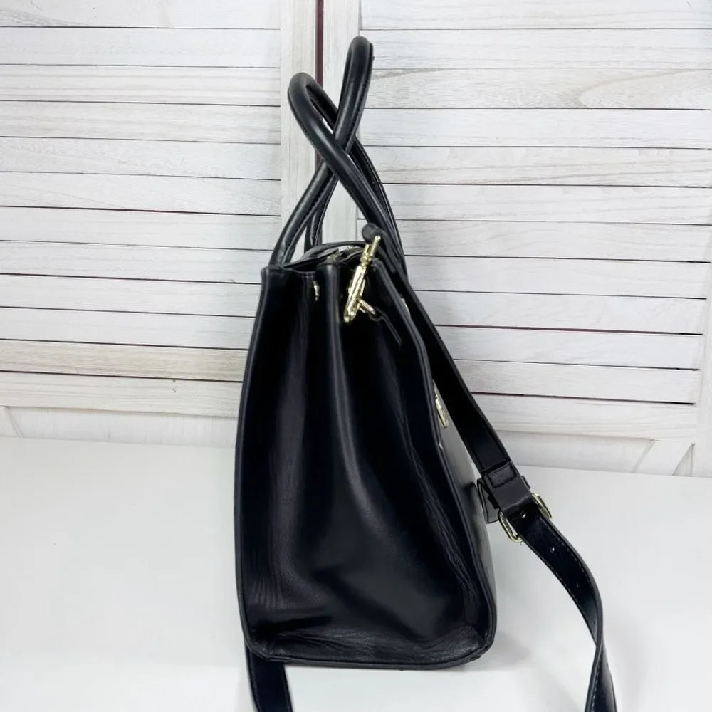 La Terre Multi Compartment Satchel Bag Handbag Purse Black Large